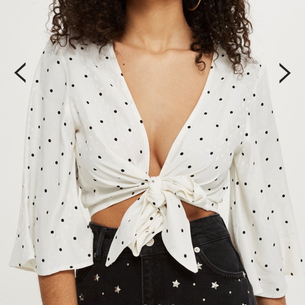 TALL topshop ivory polka dot top size 8 medium NWT